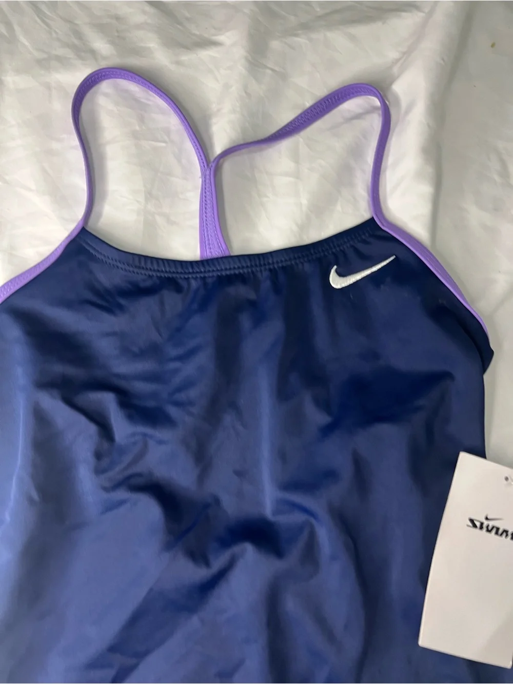 Nike One-Piece Swimsuit in Navy with Lilac Trim