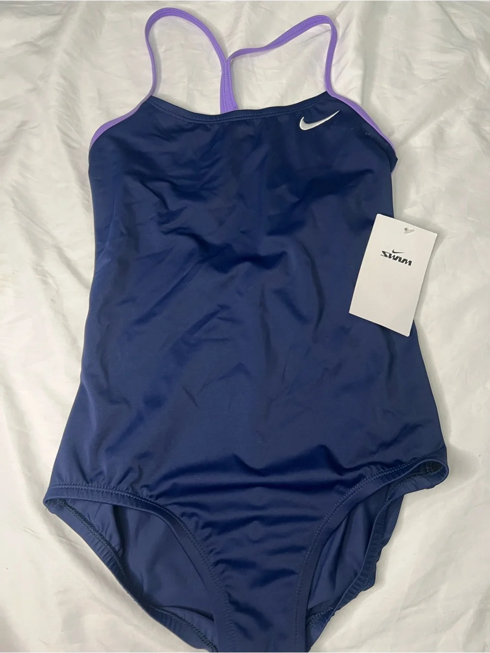 Nike One-Piece Swimsuit in Navy with Lilac Trim