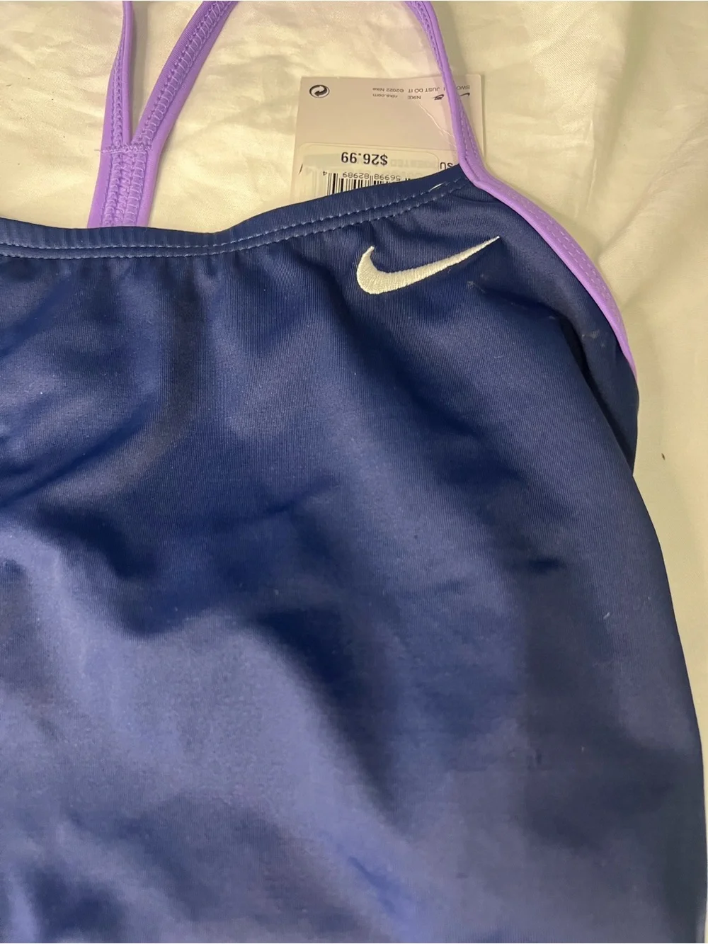 Nike One-Piece Swimsuit in Navy with Lilac Trim