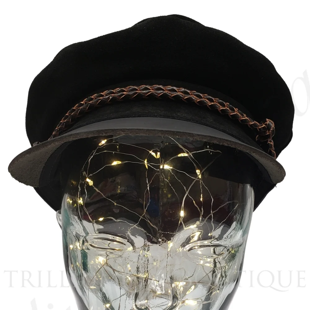 BRIXTON Hat Kayla Cap XS Black Soft Suede Leather Bill Y2K Cottagecore Classic