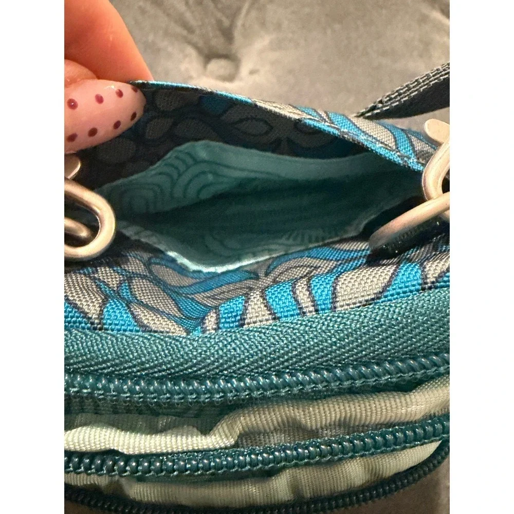 Haiku Pouch Teal Blue Gray Geometric Pattern Wallet Organizer Strap