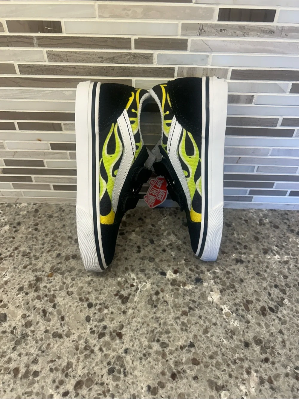 Vans Old Skool V, Slime Flame Blk/Tr Wht, 10 Toddler, NWT