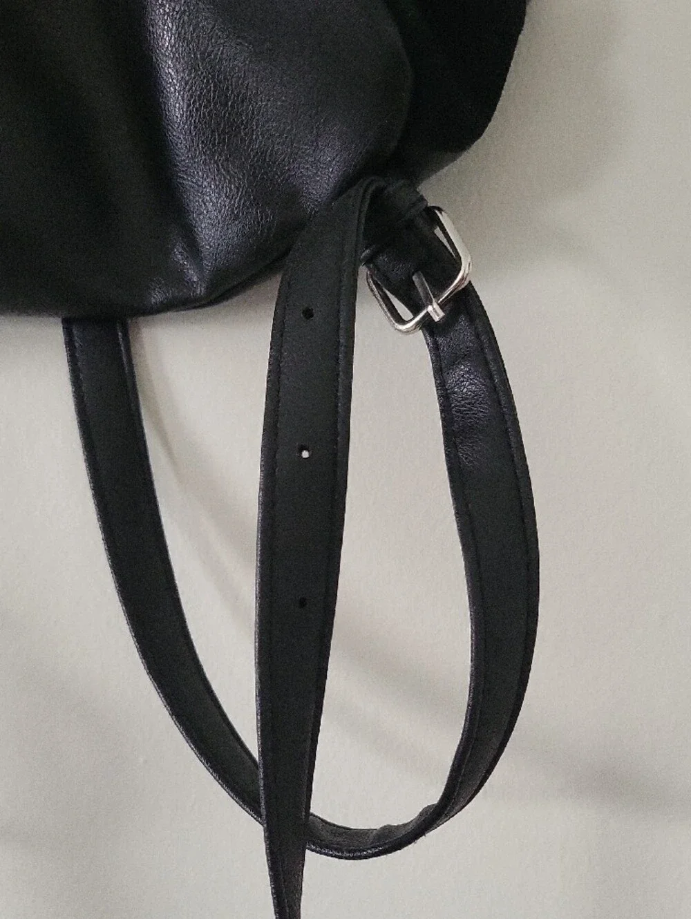 Black Faux Leather and Suede Fold-Over Backpack