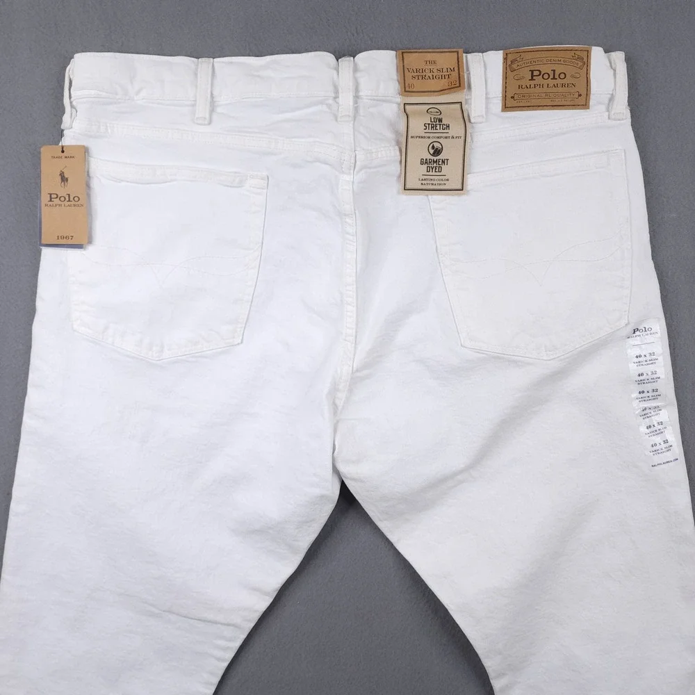 Polo Ralph Lauren Varick Slim Straight White Garment Dyed Stretch Jean Men 40x32