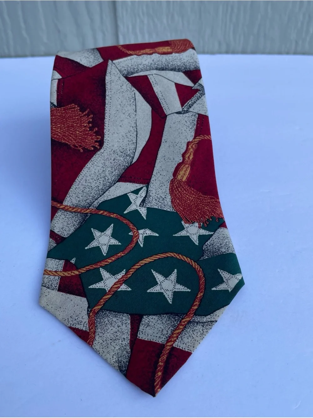 VTG Polo Ralph Lauren Tie American Flag 100% Silk Made By Hand In USA Party REAR