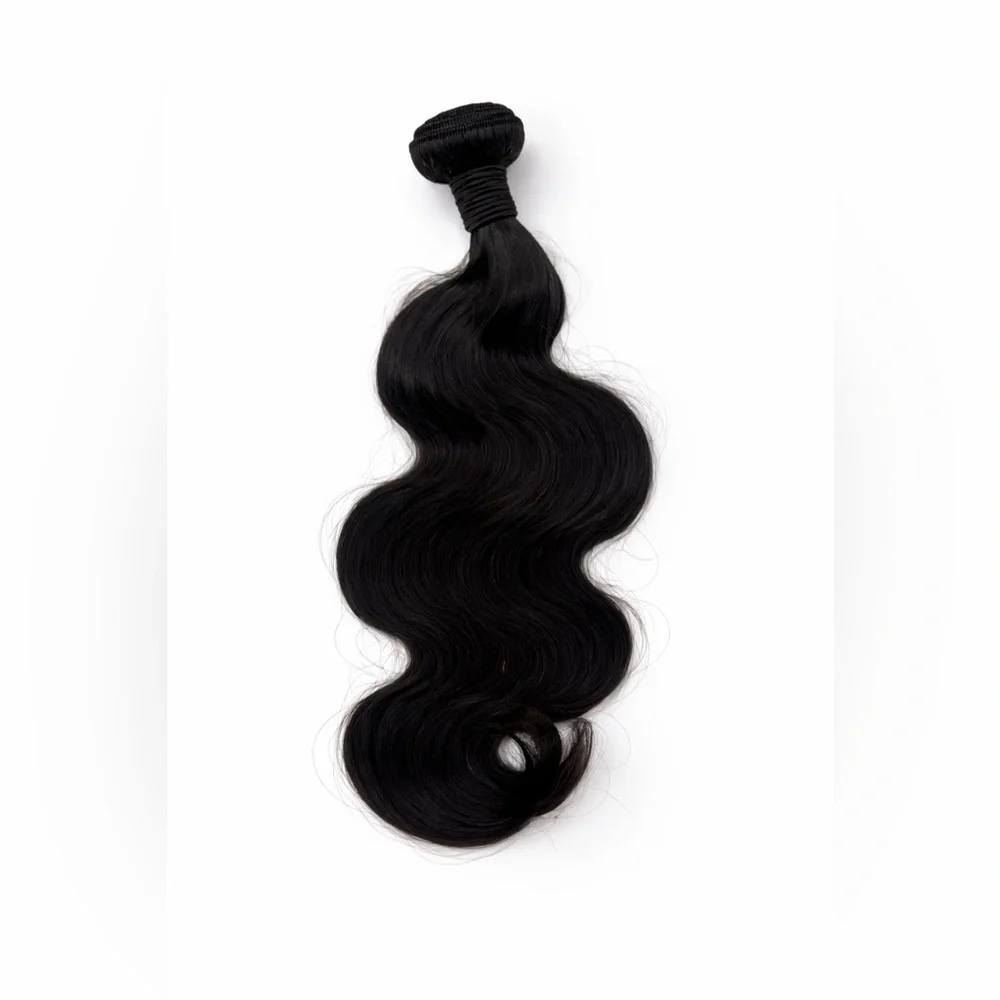 16” 100% Human Hair Body Wave Bundle Natural Black Weft Extension