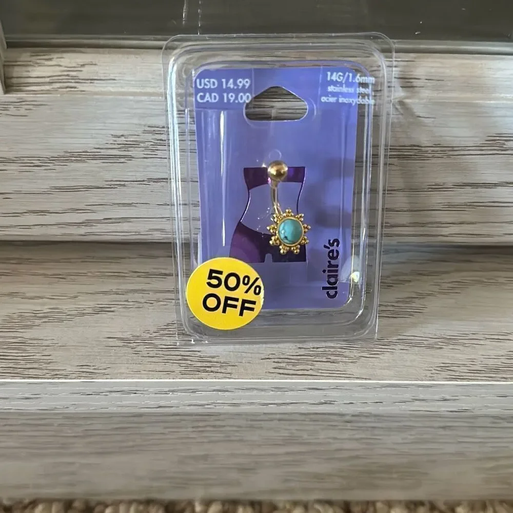 Claire’s 14G/ 1.6mm Turquoise and gold belly button piecing belly ring