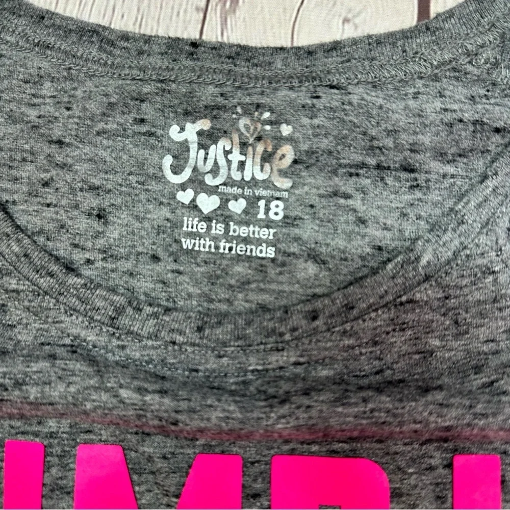 Justice Gray Tee Pink volleyball Graphic girls youth 18 neon sparkle bump spike