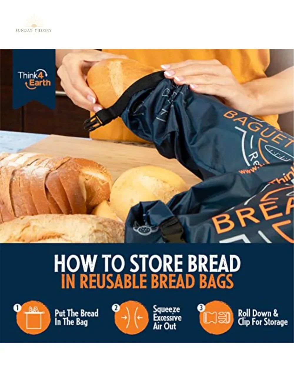 Reusable Bread Bags Set of 2 Large Fold Top Draft-Free Storage