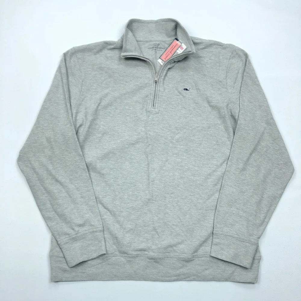 Vineyard Vines Mens Broadfield 1/2 Zip Pullover Grey Heather Cotton Large NEW