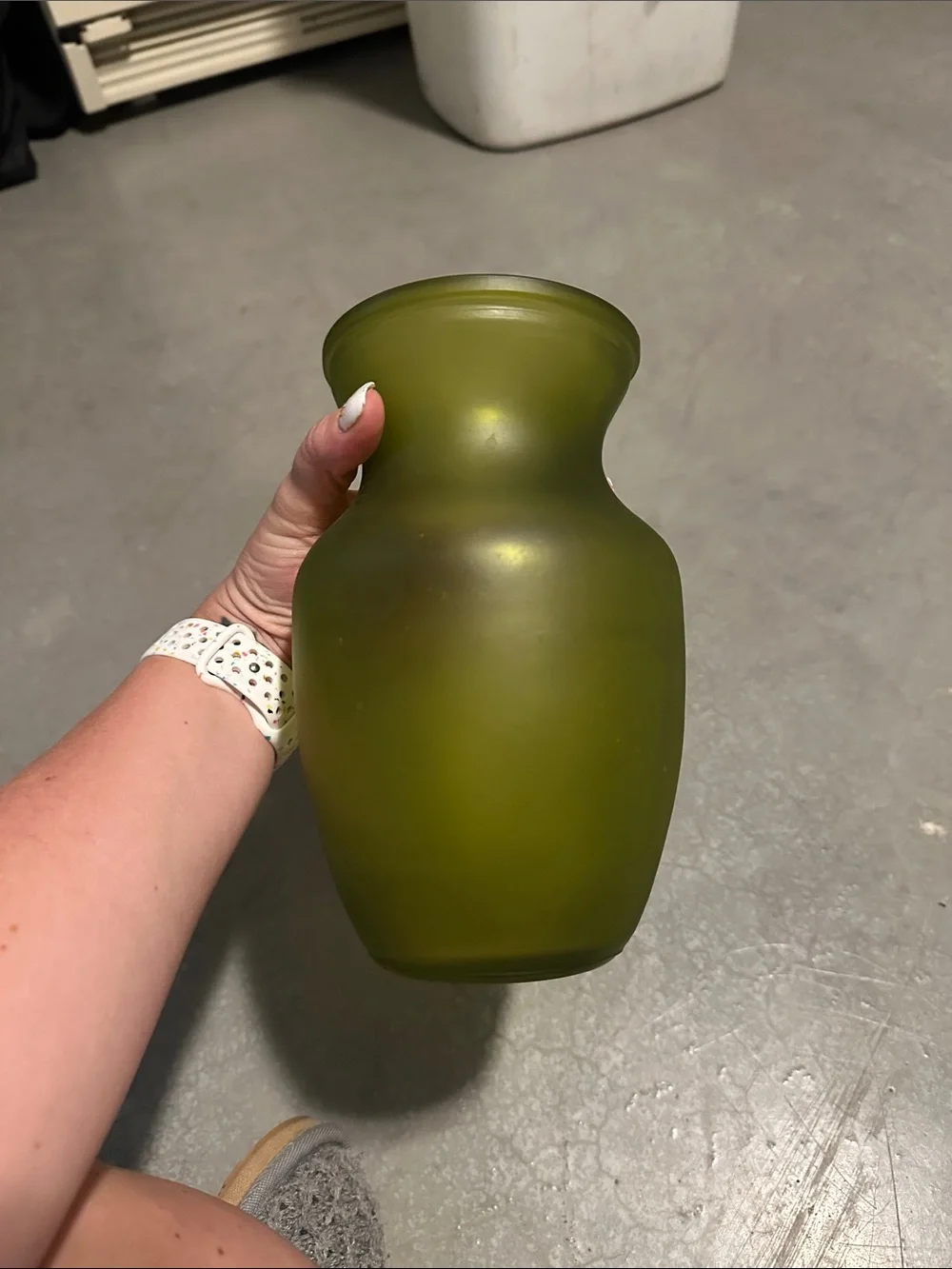 Green Frosted Glass Vase - Unbranded