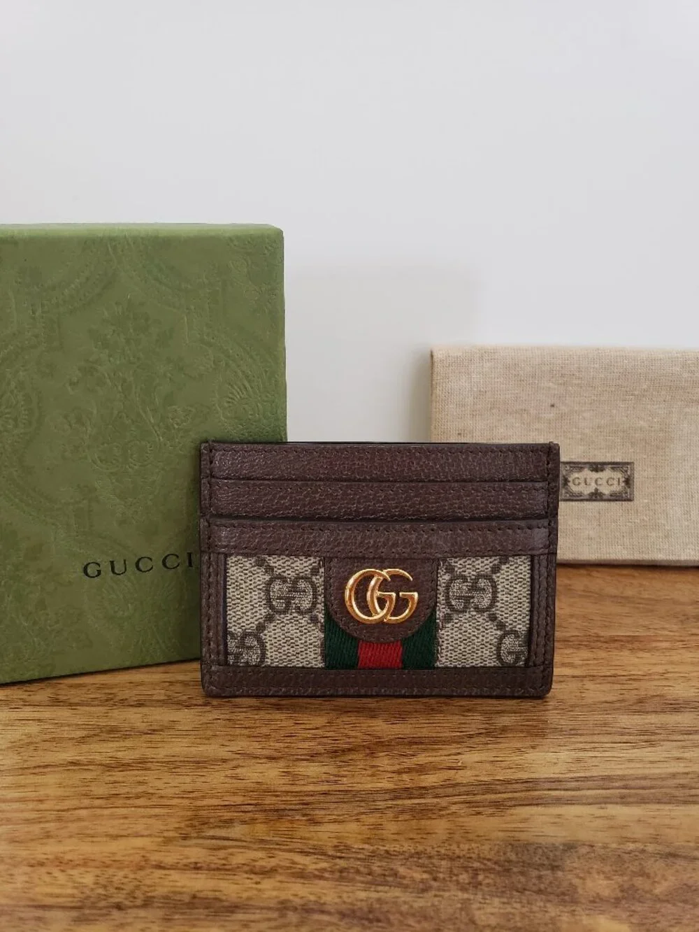 Authentic Gucci Ophidia GG Supreme Canvas Card Holder Wallet Dust Bag Box 523159