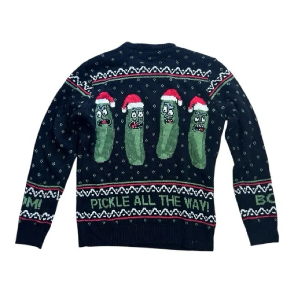 Rick and Morty Boom! Pickle Rick Adult Unisex Ugly Christmas Sweater Black