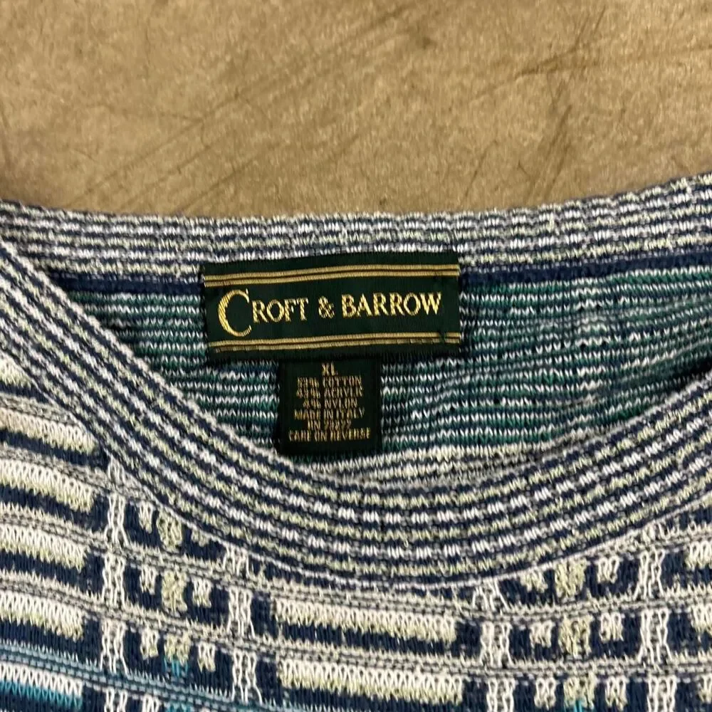 Vintage Croft & Barrow blue and white plaid cotton, acrylic & nylon sweater