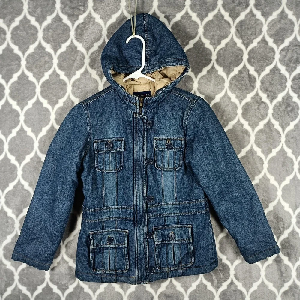 Limited Too Denim Jacket Girls Size 10 Blue Hooded Quilted Lined Y2K