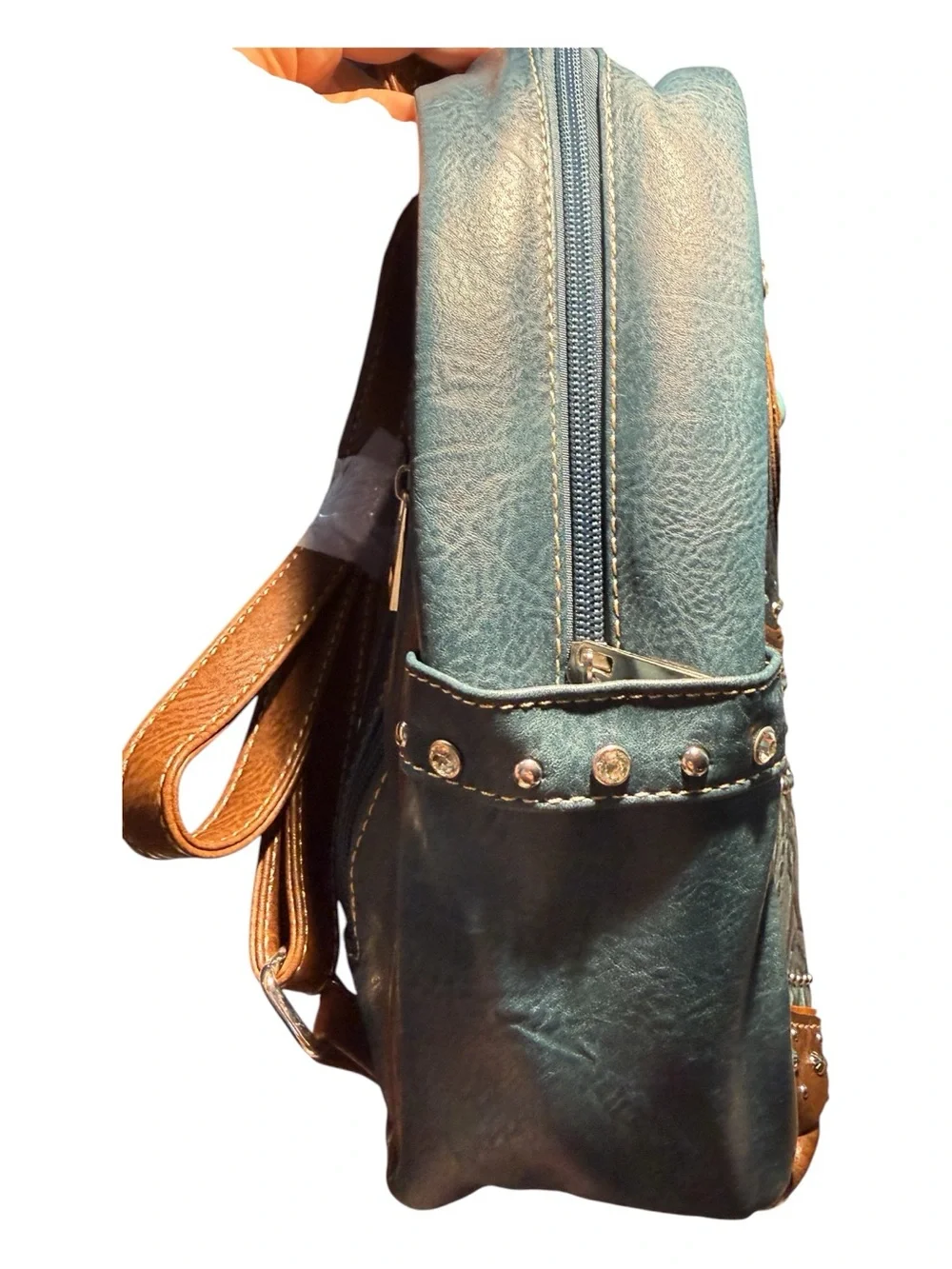 Western Boho Concealed Carry Backpack | Teal & Brown | Turquoise Stone | NWT