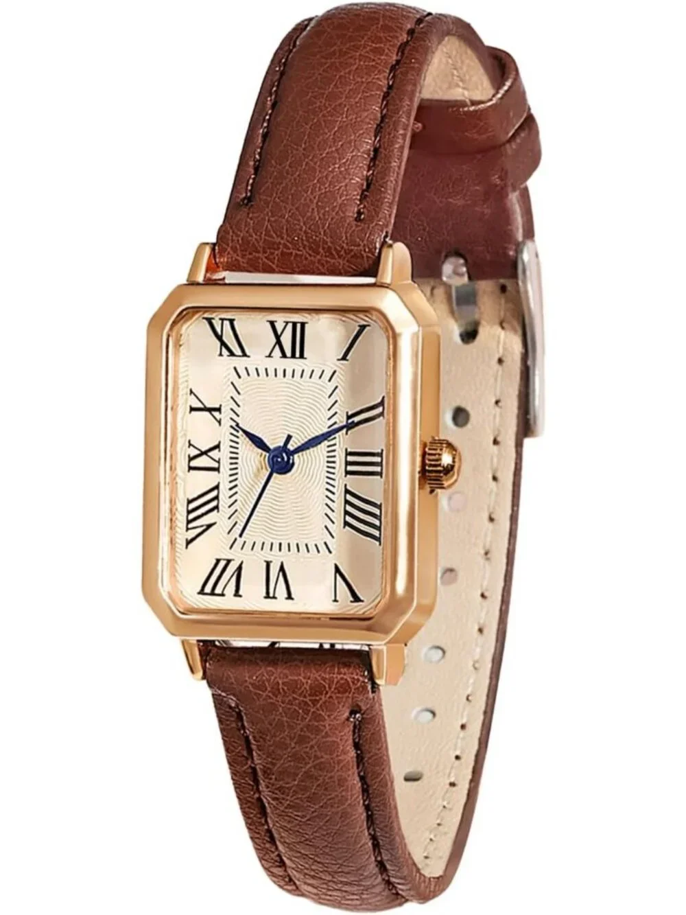 Elegant Vintage Leather Strap Watch for Women - Dainty Quartz Rectangle Wrist