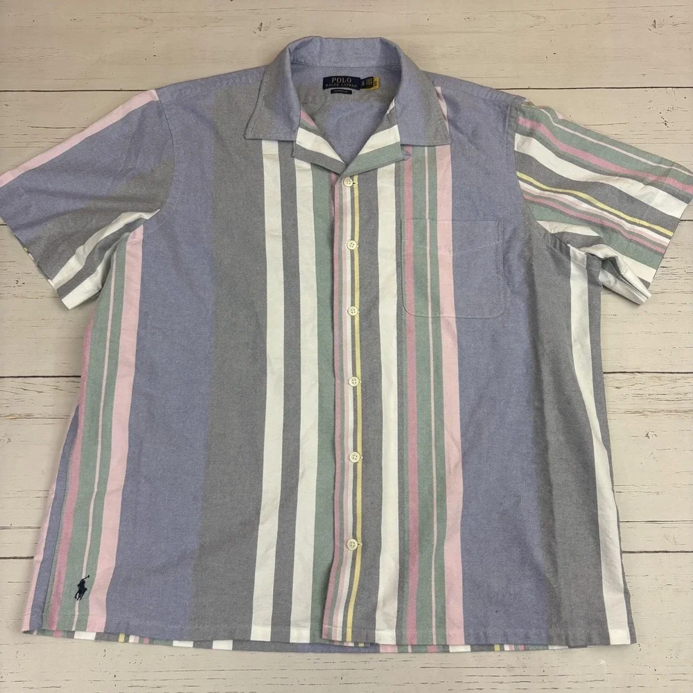 Polo Ralph Lauren Striped Oxford Camp Shirt Mens XL Colorblock Classic Fit