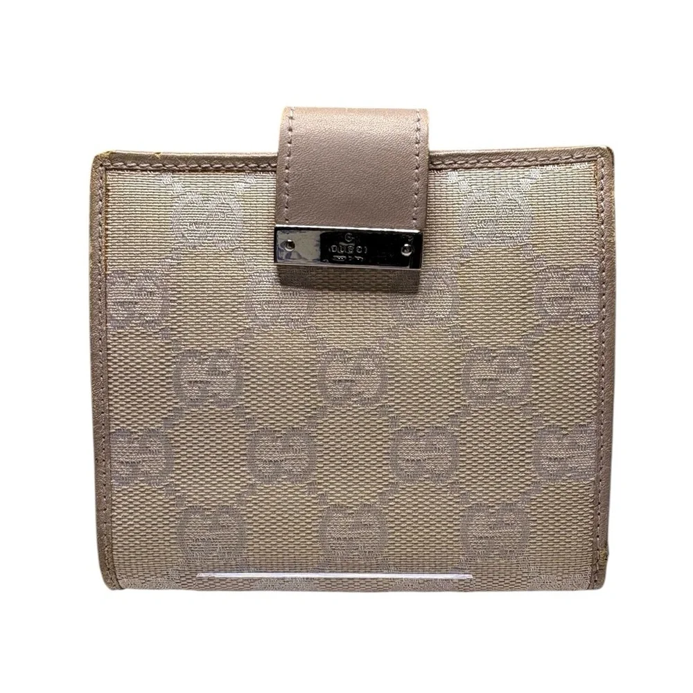 Gucci Lavender Cream GG Canvas Compact Wallet w/ Box Authentic PROJECT