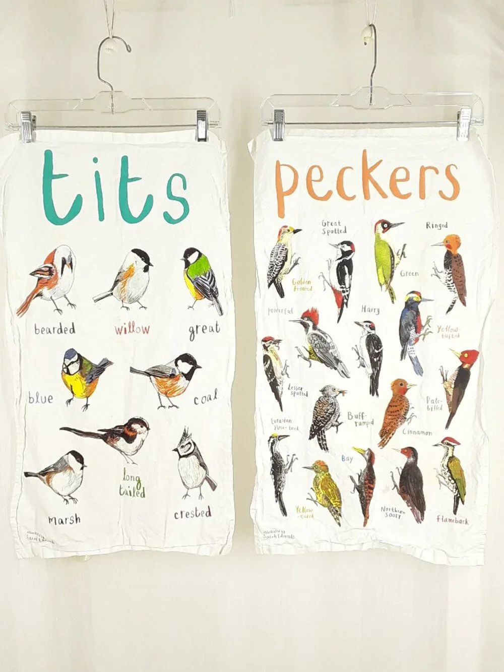 Used Bird Watcher Tea Dish Towels, Novelty Gag Gift, by Sarah Edmonds, cotton