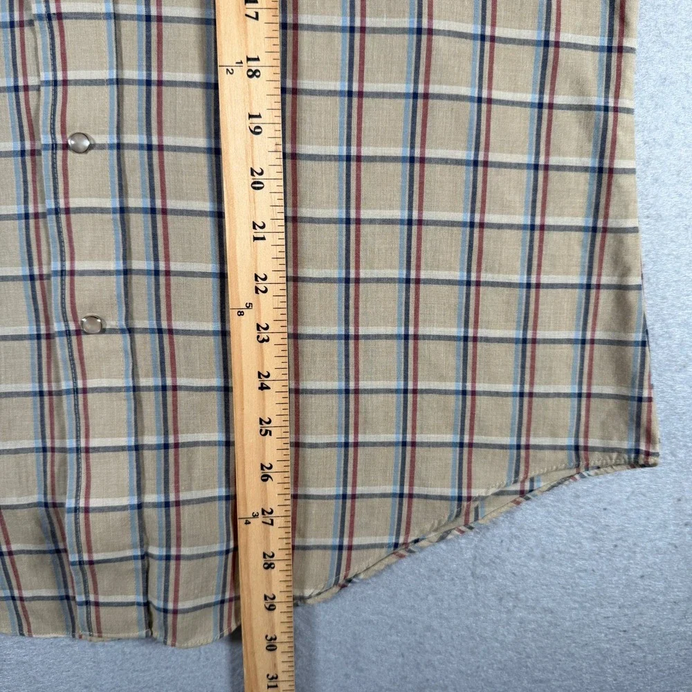Levis Mens Vintage Western Pearl Snap Shirt Tan Plaid Long Sleeve Large WPL 423