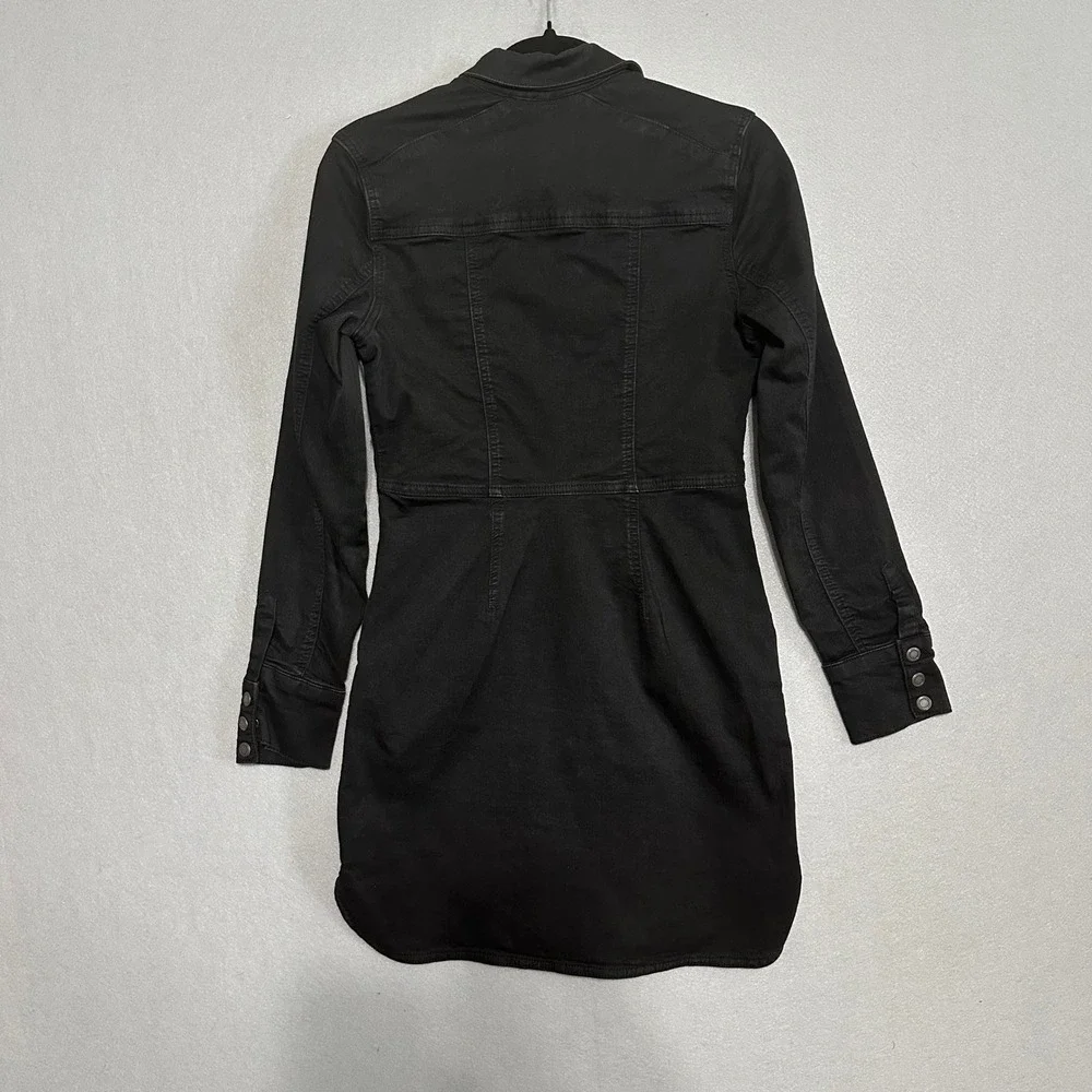 Free People Black Denim Button Down Mini Dress Long Sleeve Size M