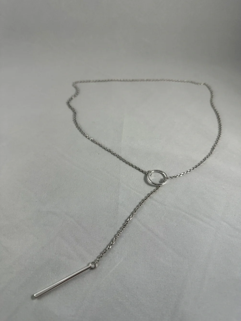 Silver Lariat Y-Necklace with Circle & Bar Toggle Pendant