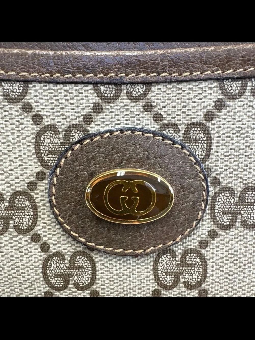 Gucci Beige/Brown Monogram Crossbody Bag with Gold-Tone GG