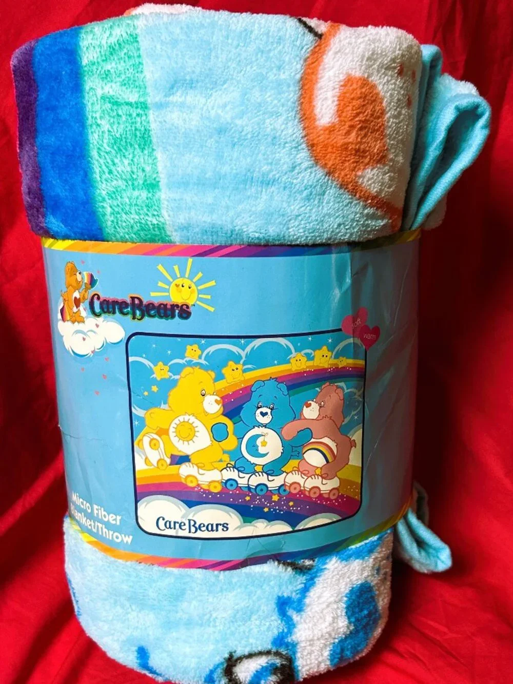 NEW~Vintage Care Bears Throw Soft fleece micro-raschel plush Blanket~50