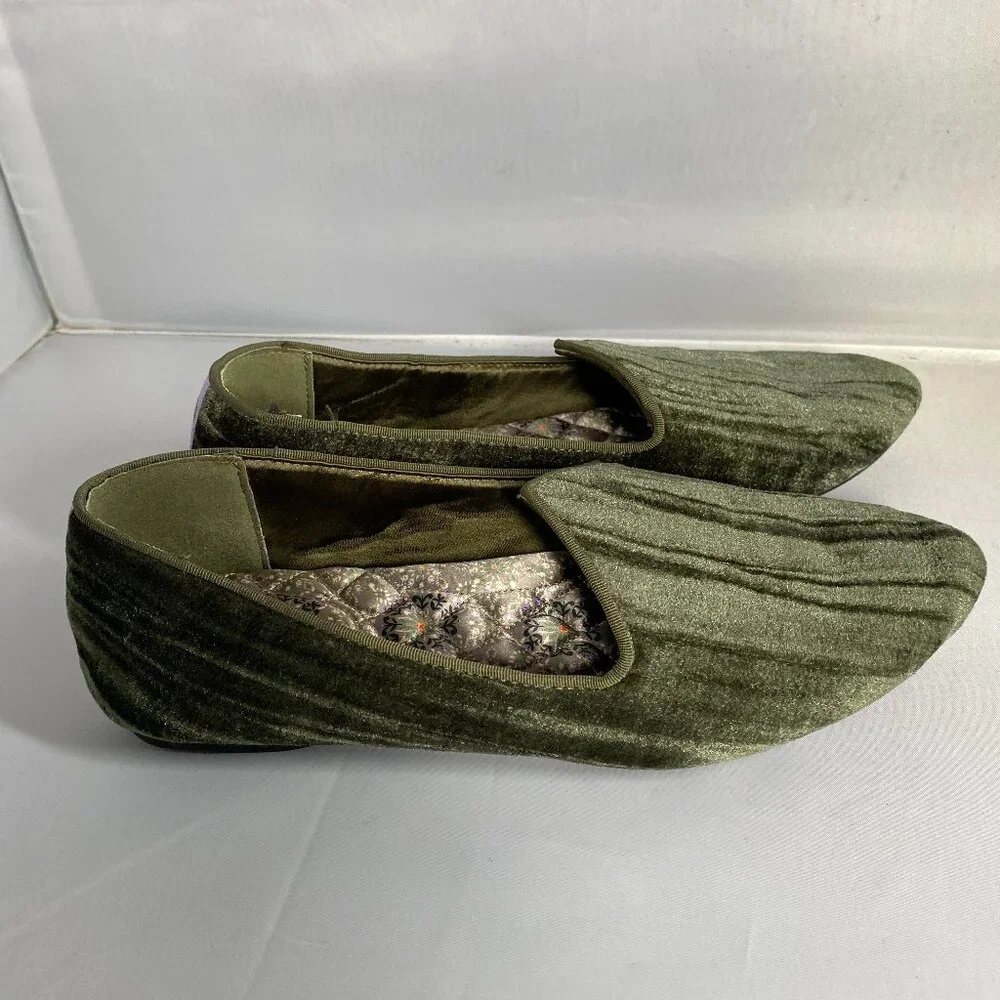 Birdies Olive Velvet Slip-On Loafers