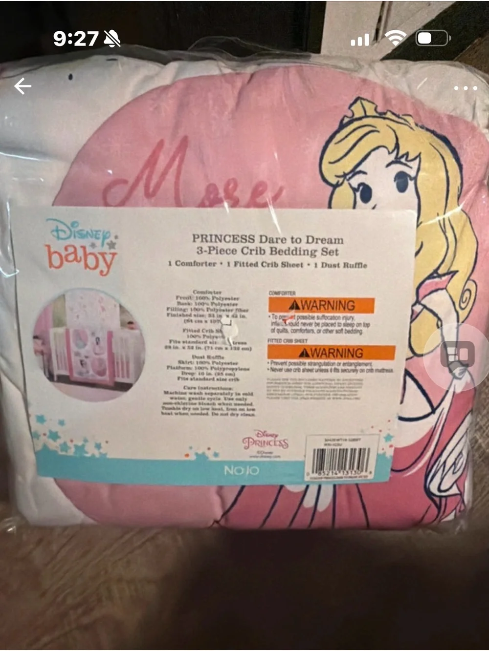 Disney Baby Pink and Blue Princess Crib Bedding Set