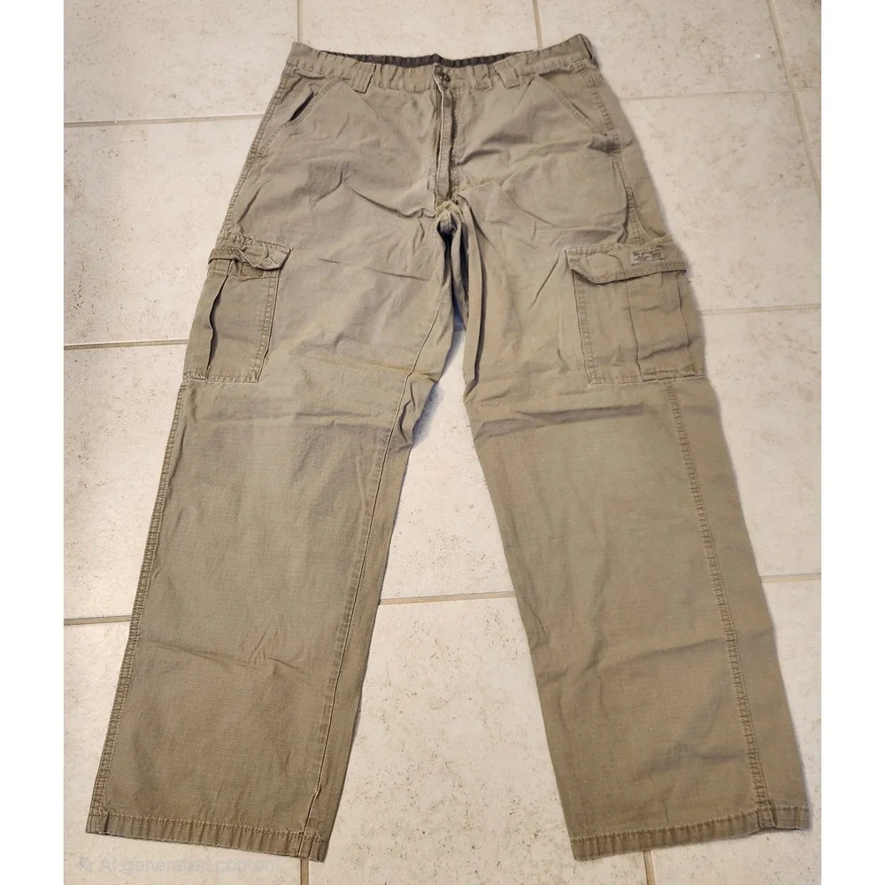 Wrangler Mens Cargo Pants‎ Khaki Tan Straight Leg 100% Cotton 34x32