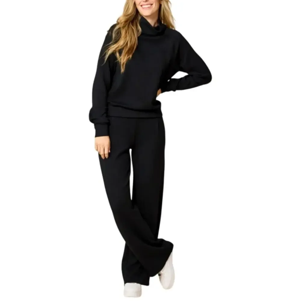 Softies Women's Black DreamTech Mock Neck with Pleated Pant Size L
