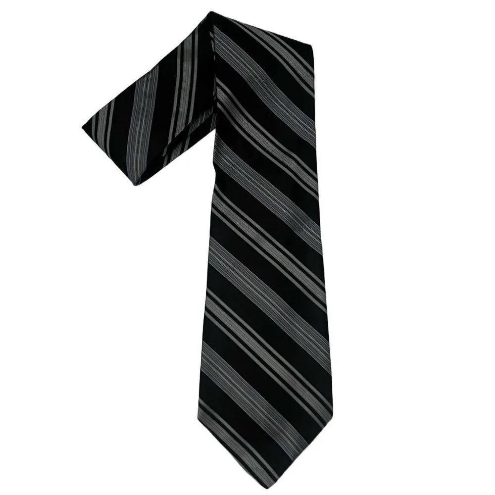 DKNY 100% Silk Designer Tie Black Gray Striped Business‎ Casual Necktie US-Made