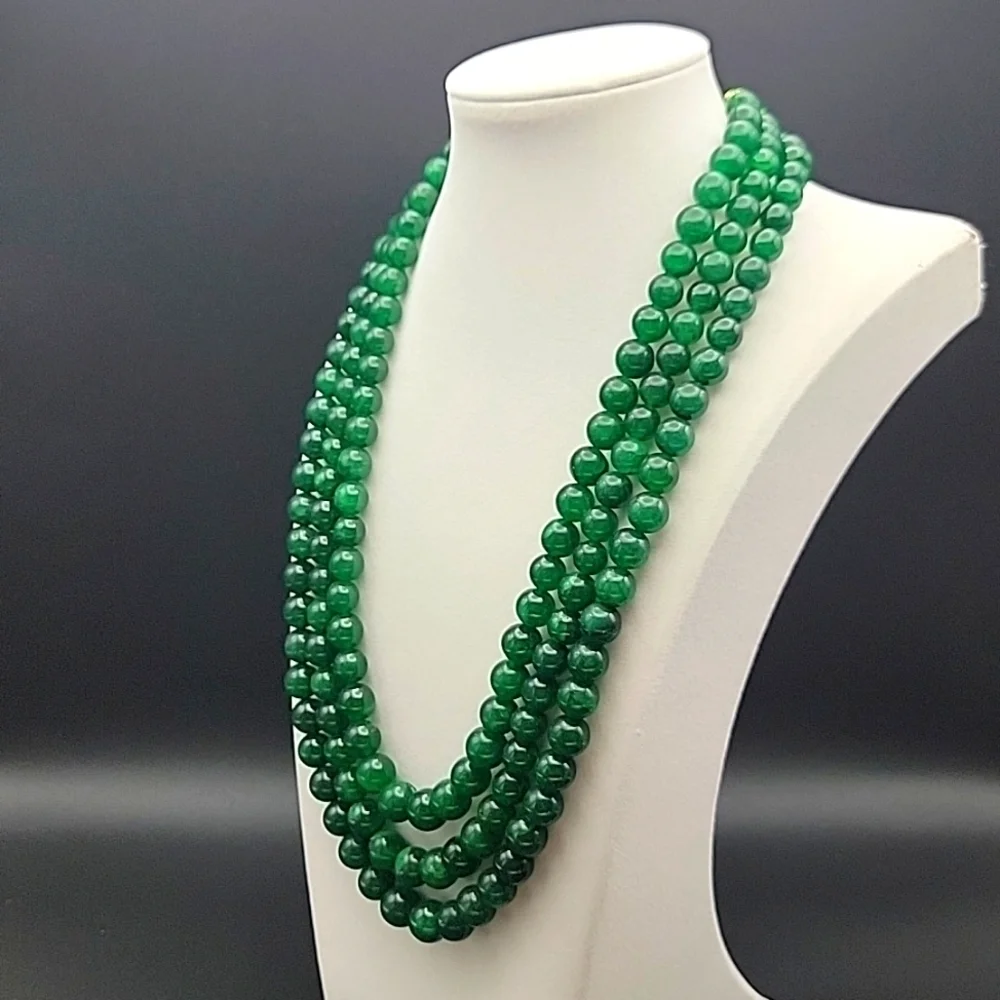932.50 CTS GREEN EMERALD EARTH MINED 3 LINE ROUND BEADED GEMSTONE BEADS NECKLACE