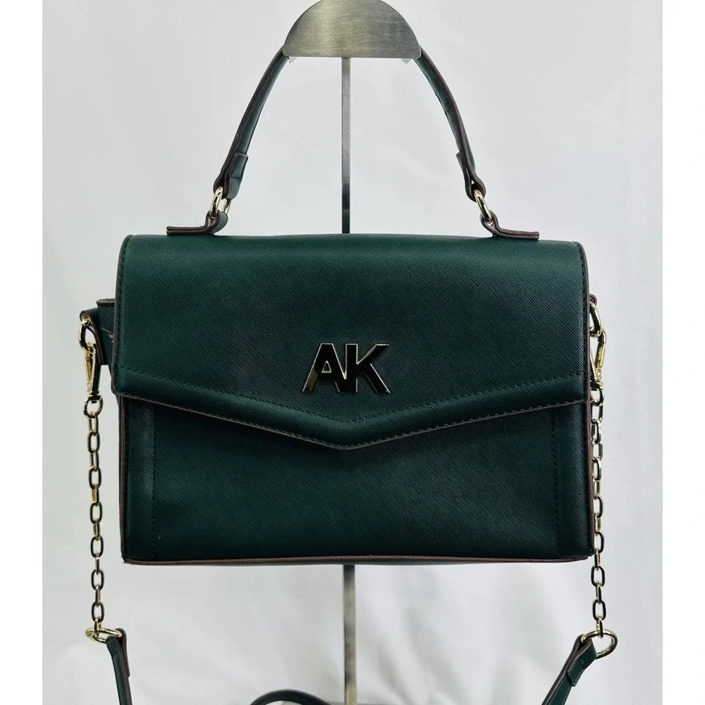 Anne Klein Satchel Shoulder Flap Crossbody Bag w/Gold Chain Strap‎ Green
