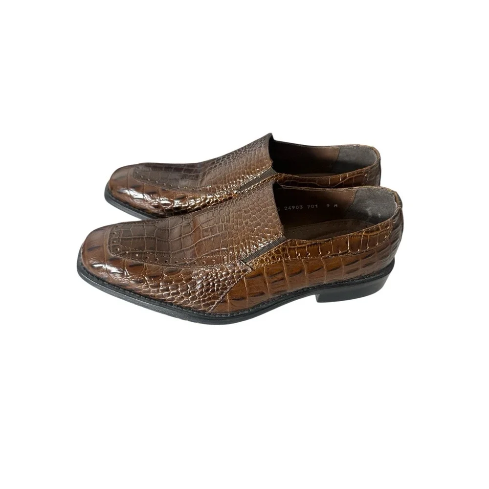 Stacy Adams Loafers‎ Shoes Men's 9 M Brown Leather Croc Print Slip On Designer
