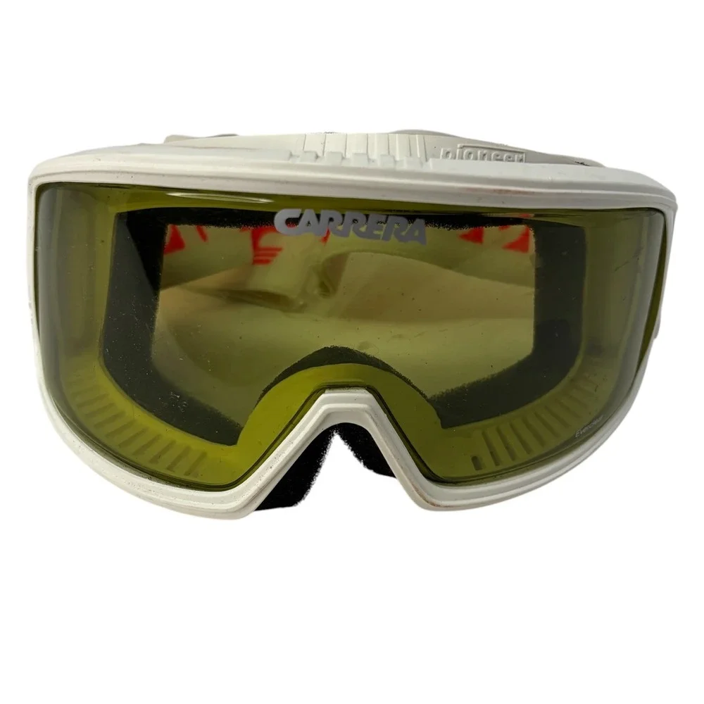 Vintage Carrera Pioneer Everclear Ski Goggles White Yellow Lens Italy Retro