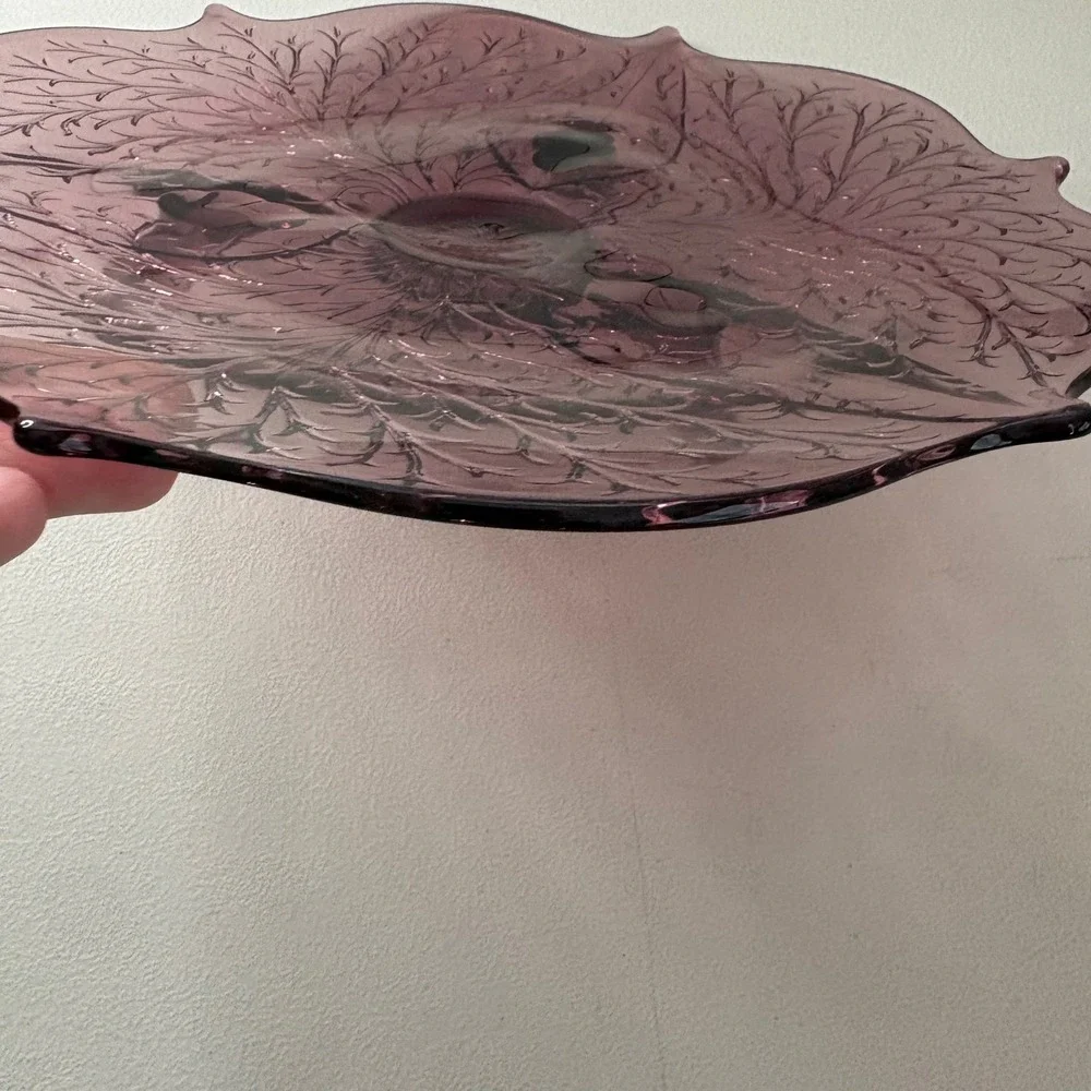 Vintage Indiana Glass Tiara Sandwich Plum Purple 3 Footed Scalloped‎ Bowl 10.5