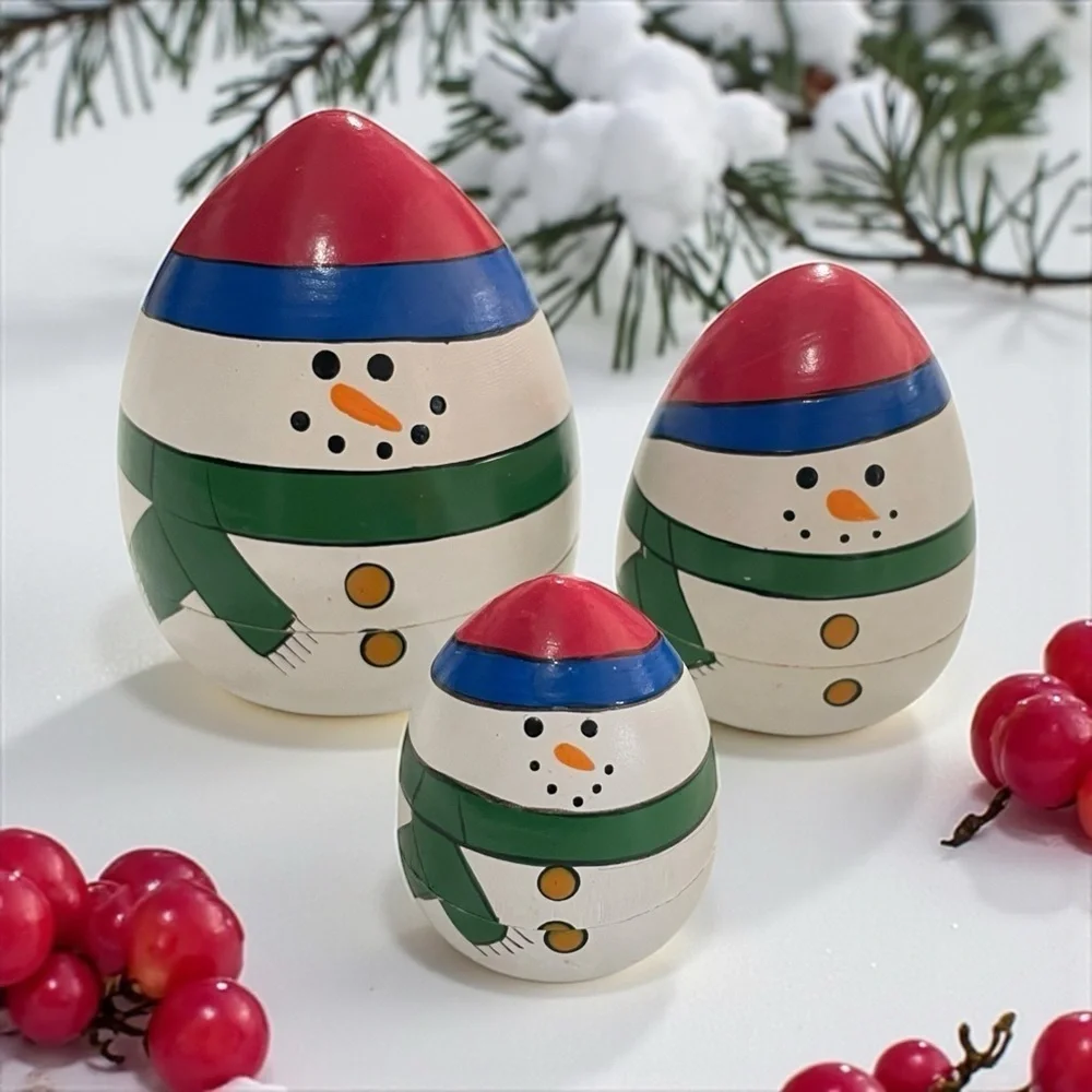 Vintage Snowman Russian Nesting Dolls (3 pieces) Wooden Largest is 3.5 Inches