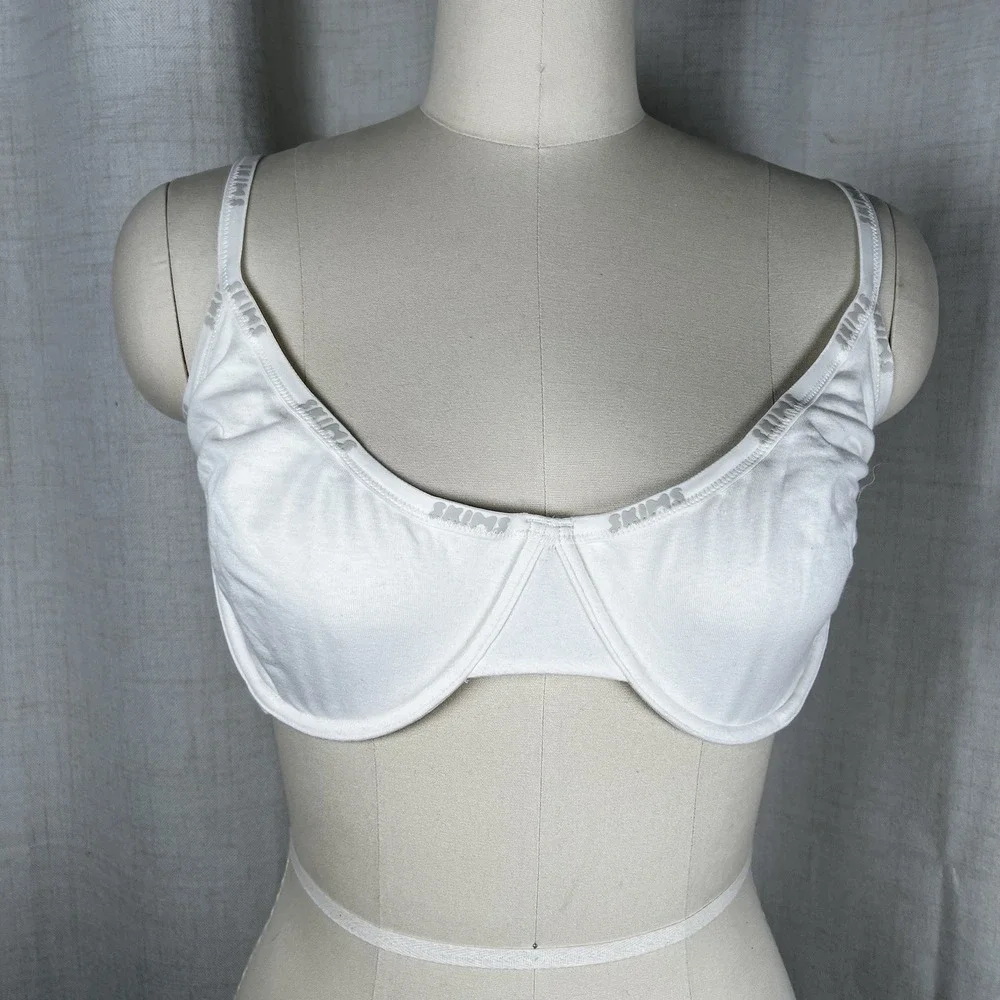 NEW! Skims Cotton Logo Underwire‎ Demi Bra Marble White 38DDDD Adjustable