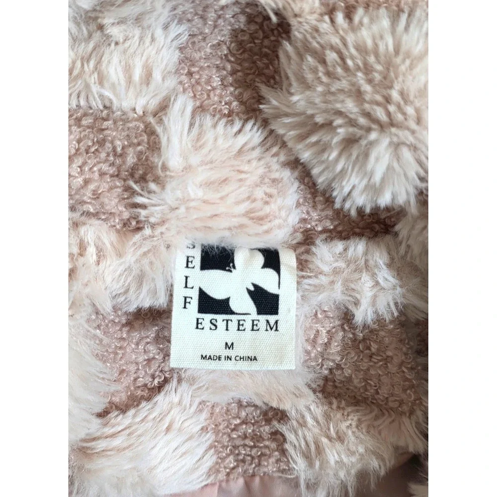 Self‎ Esteem Faux Fur Jacket Girls Medium Pink Checkered HeartButtons