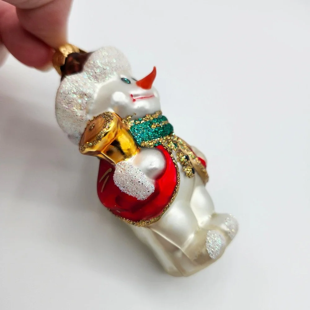Glass Snowman Ornament with Bell and Red Jacket Glitter Christmas Tree‎ Decor