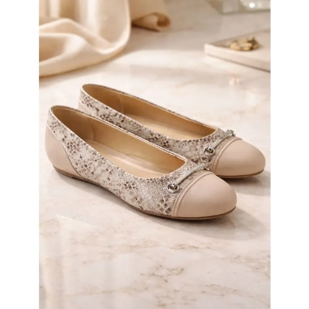 EUC Geox Respira Women’ Snake Print Beige Tan Ballerina Flats Shoes - Size EU 37
