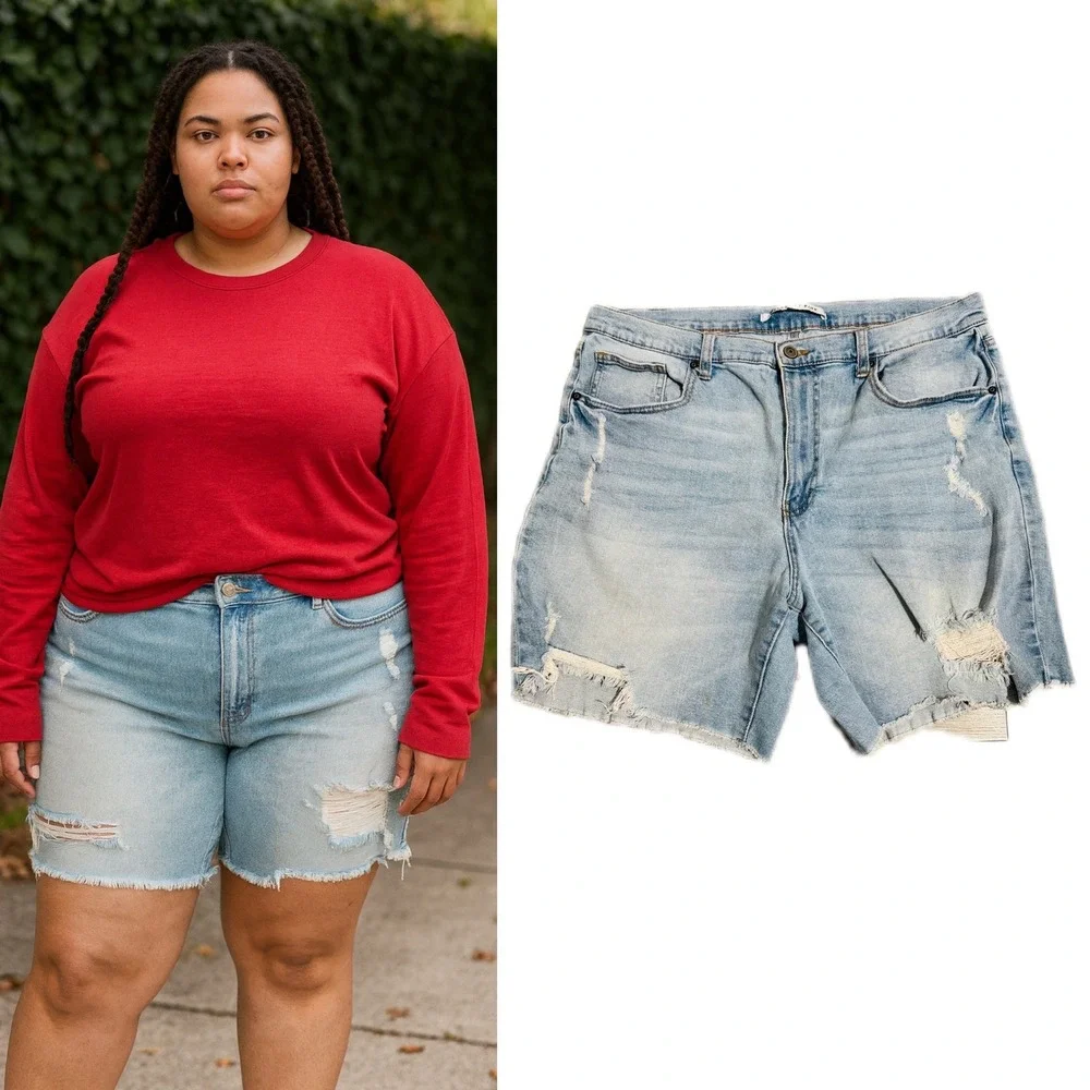 Celebrity Pink Women Light Wash Distressed‎ Denim Shorts Cutoff Frayed Hem 17/33