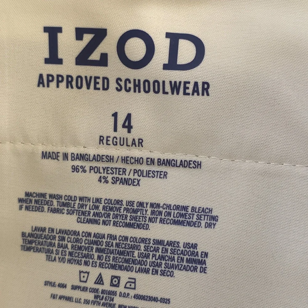 New Izod Pants Kids 14‎ Approved Schoolwear Beige Solid 28x27 Polyester Stretch