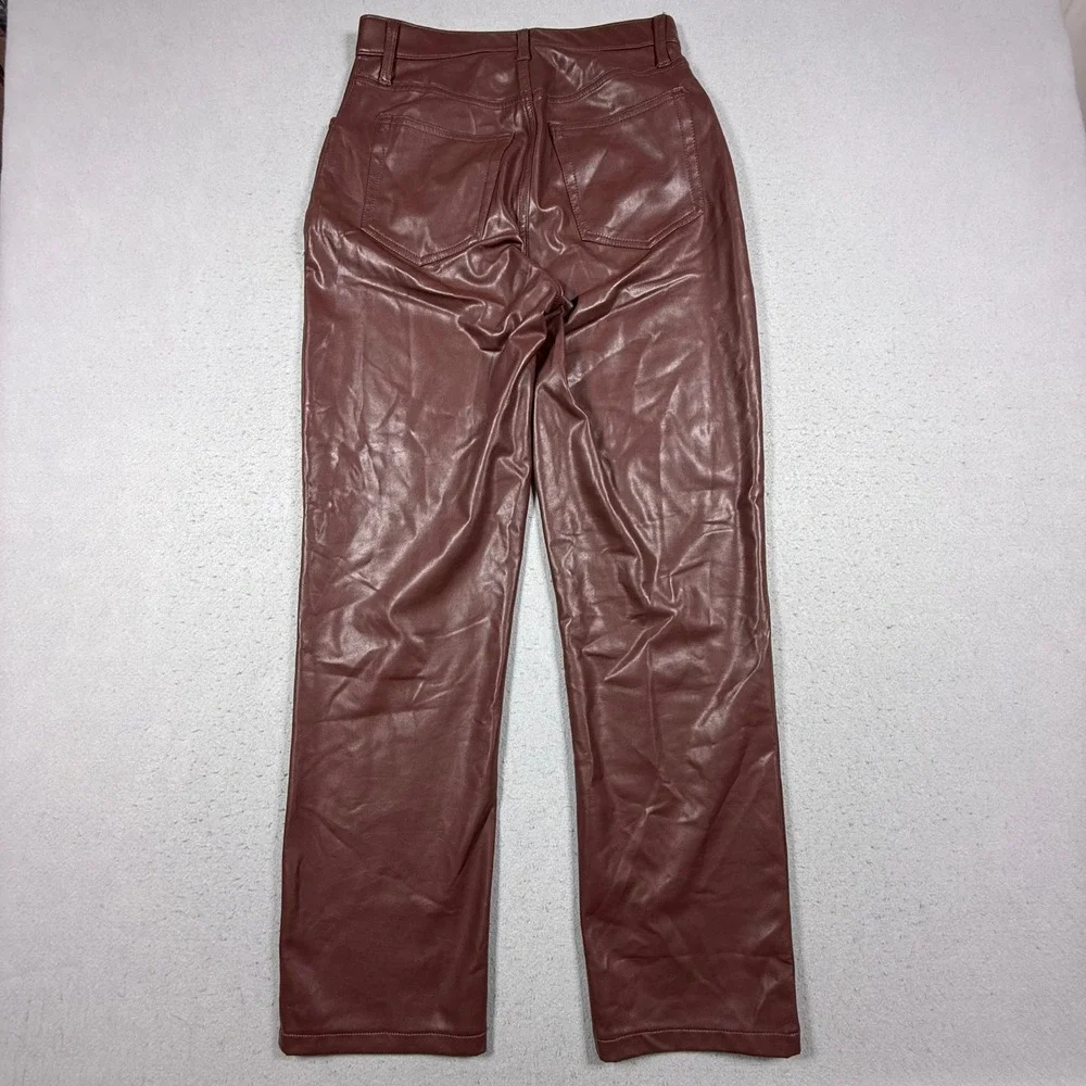 Abercrombie & Fitch The 90s Straight Ultra High Rise Vegan Leather Pants Brown 8