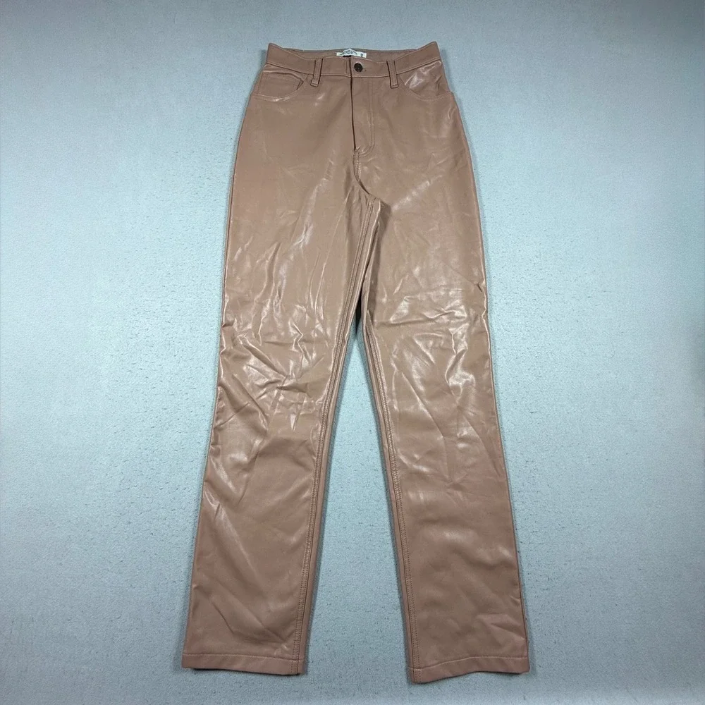 Abercrombie & Fitch The 90s Straight Ultra High Rise Tan Faux Leather Pant 29 8L