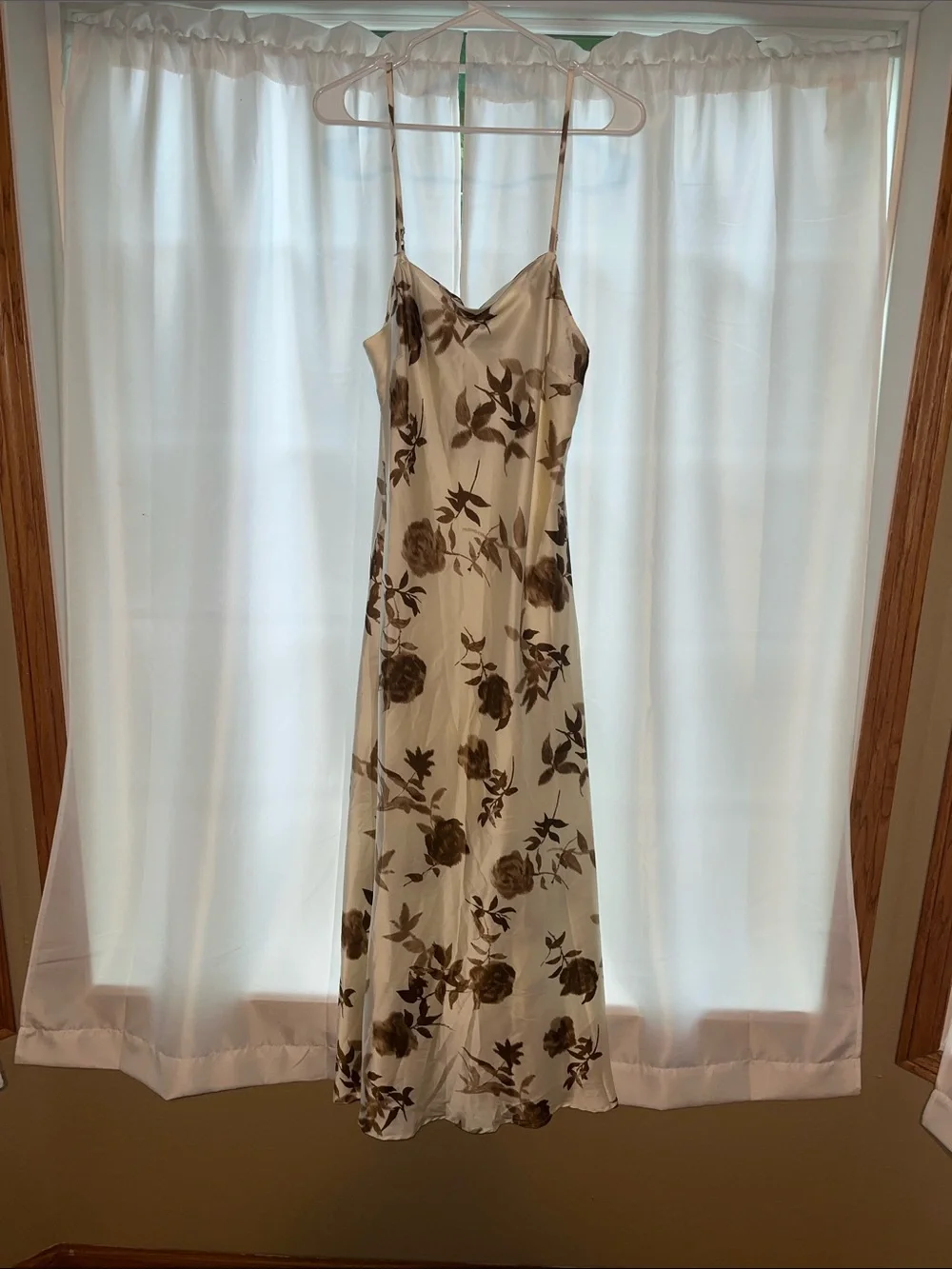 Blu Pepper Cream Maxi Slip Dress with Brown Floral Print