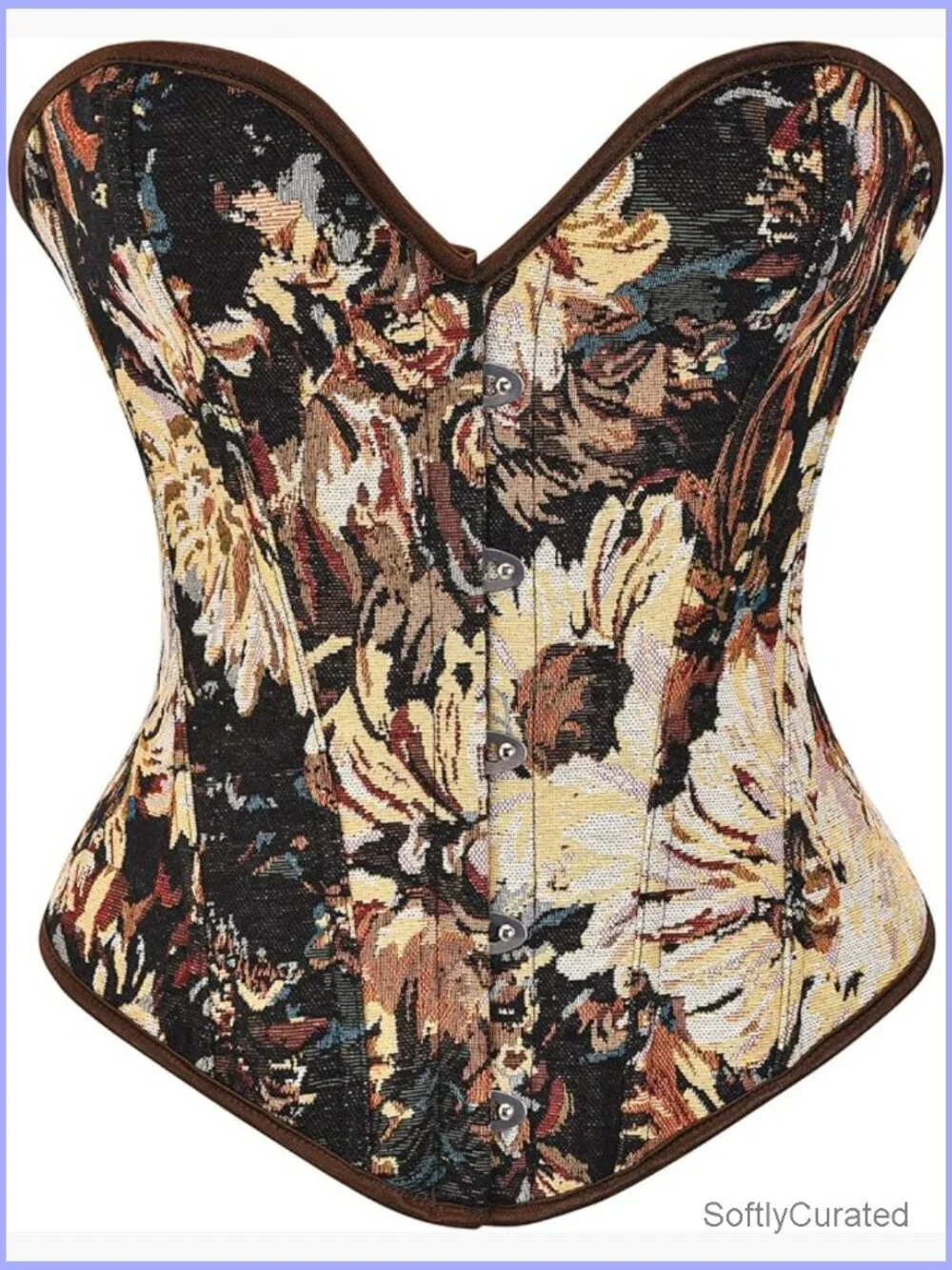 Womens Vintage Floral Denim Overbust Corset Bustier Top